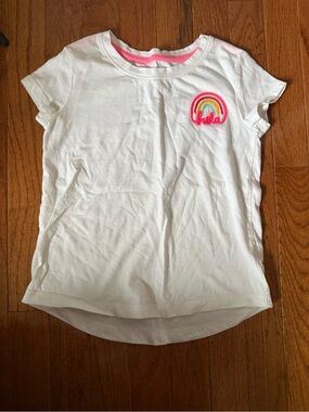 Cat & Jack White Short-Sleeve Tee with Rainbow Patch and Pink Trim